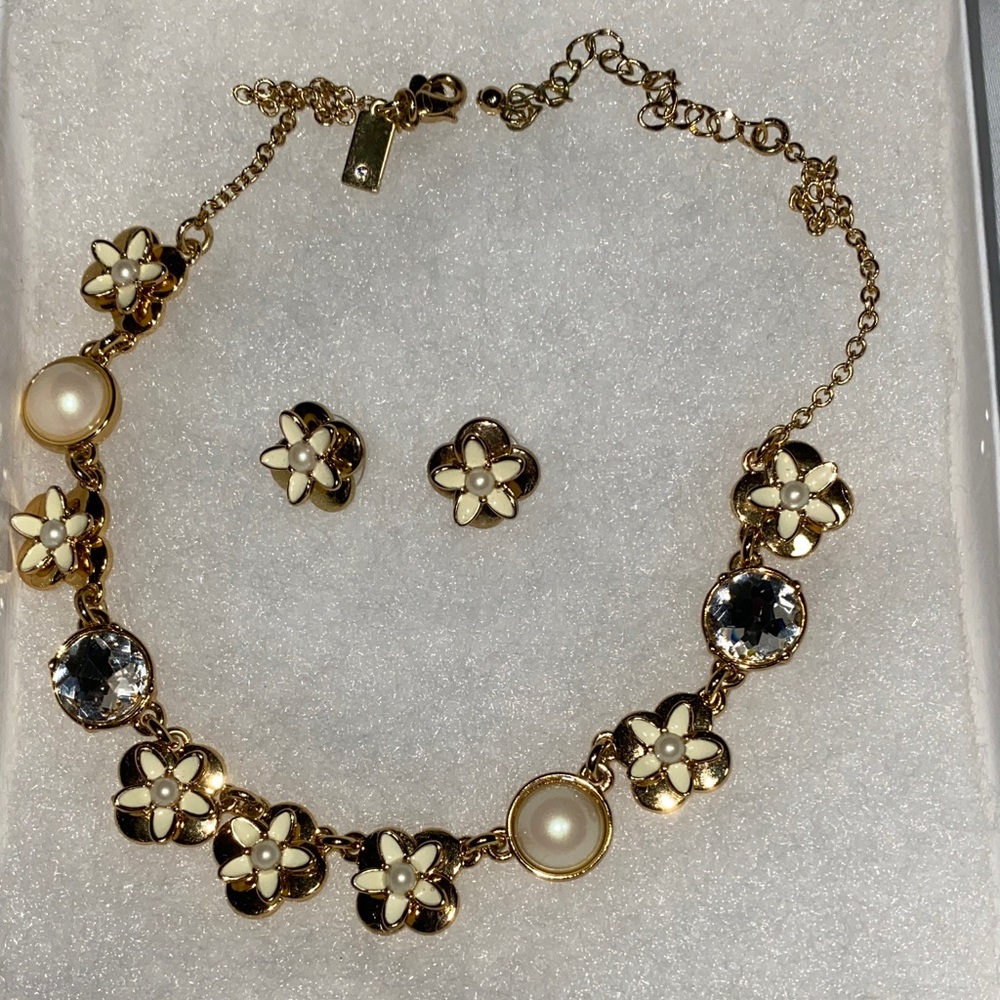 Kate Spade Gold and Cream Floral Necklace Set